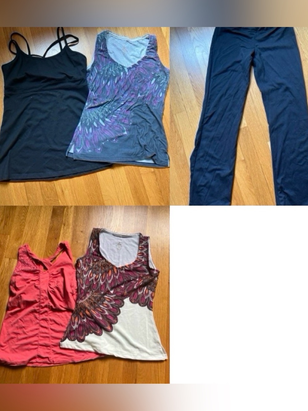 Prana Black Double-Strap + REI cross Tanks (small), 2x Prana v tank (xs) + pants